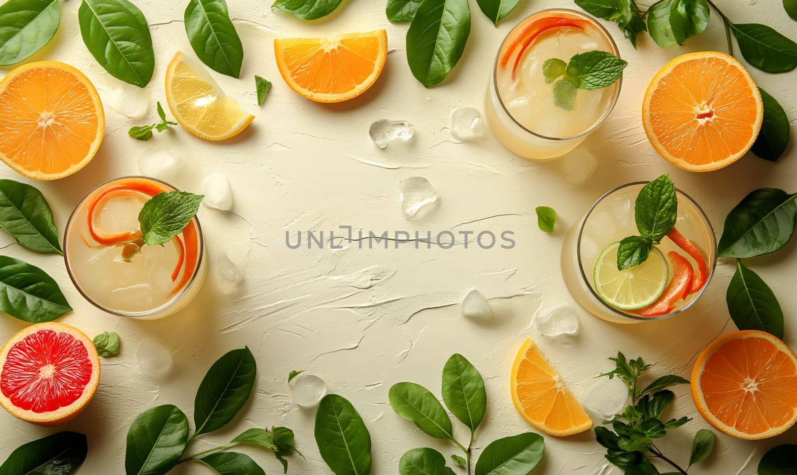 Fresh drink on a light background, top view. Selective soft focus.