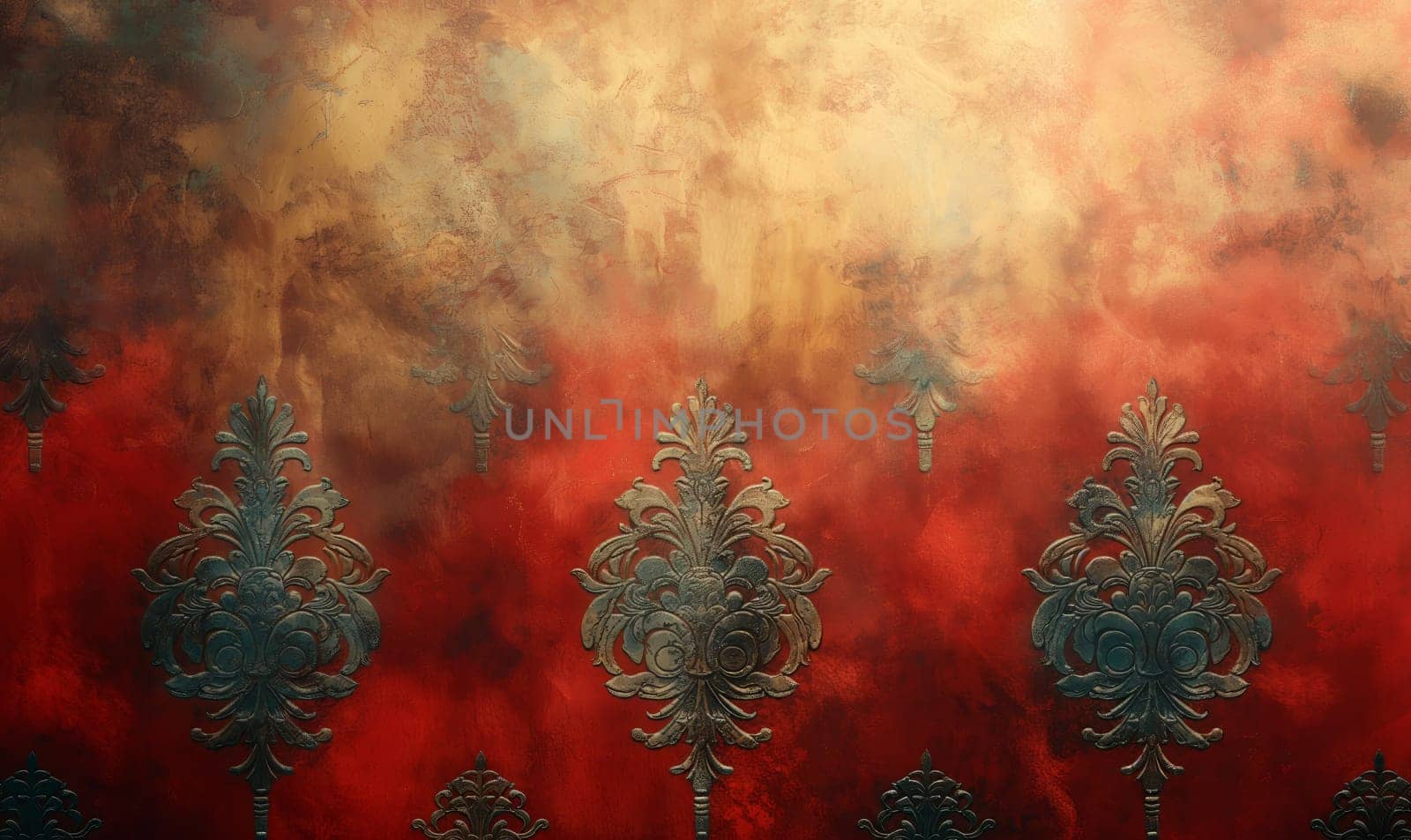 Background with ornament in red and gold color. Selective soft focus.