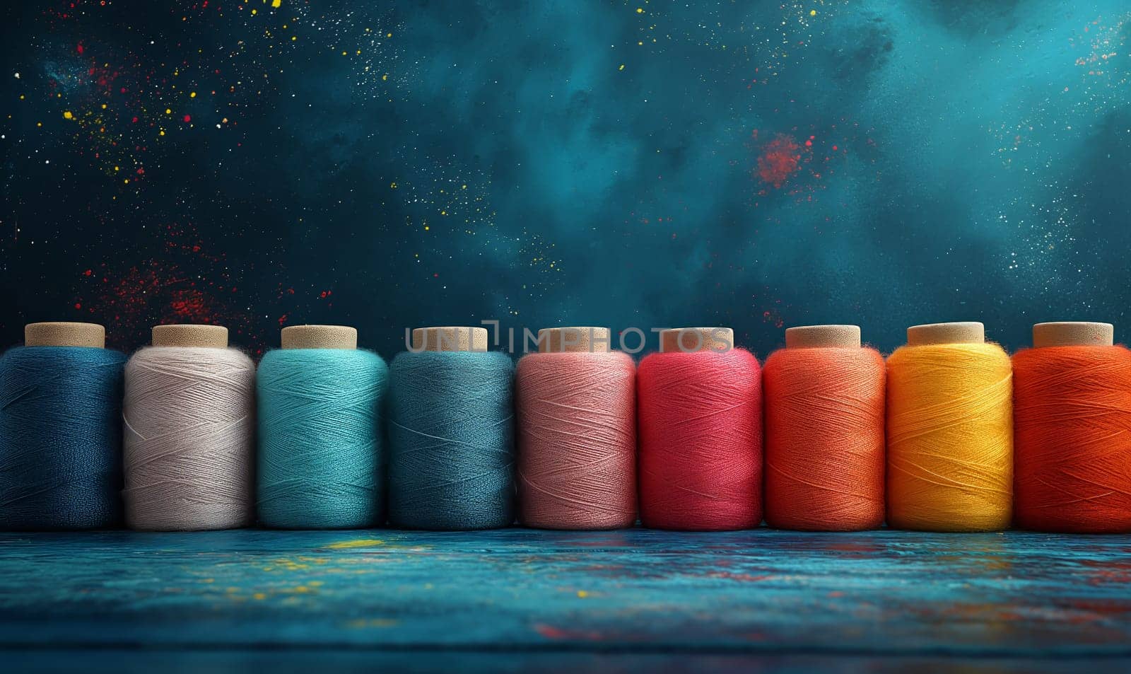 Creative background from spools of multi-colored threads. by Fischeron