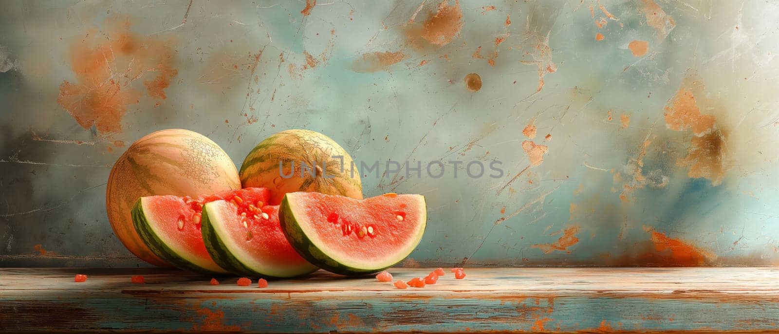 Ripe juicy watermelon on a texture background. by Fischeron