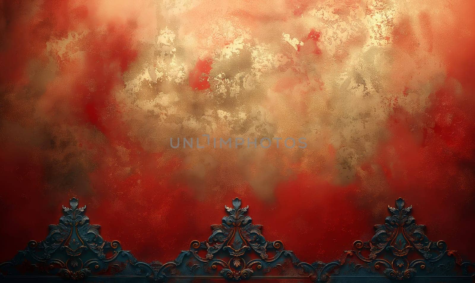 Background with ornament in red and gold color. Selective soft focus.