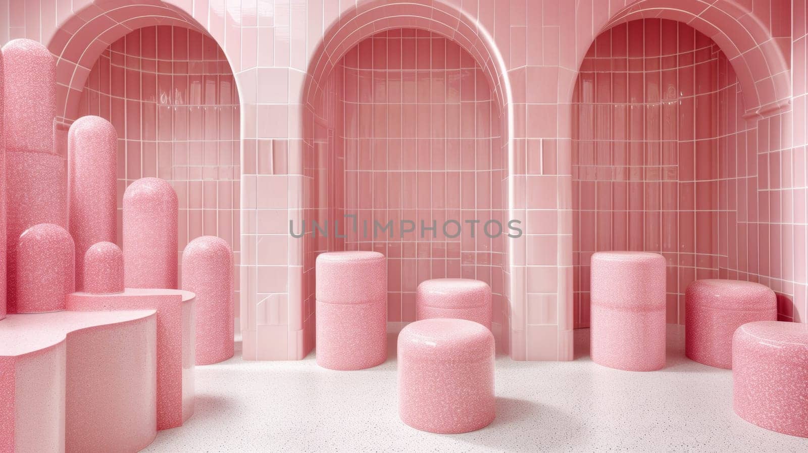 A room with pink walls and a lot of candy