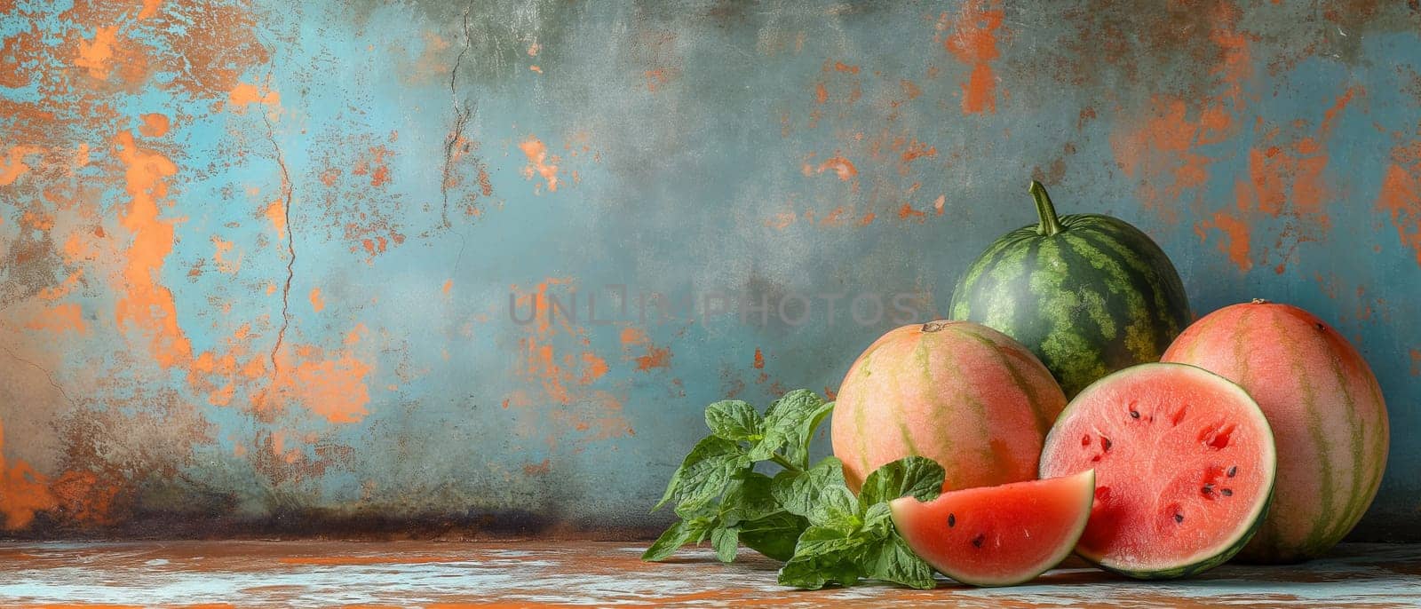 Ripe juicy watermelon on a texture background. by Fischeron