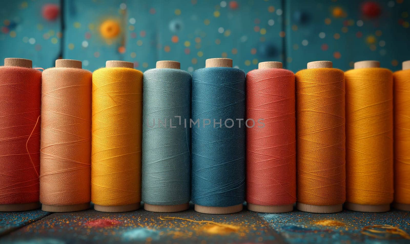 Creative background from spools of multi-colored threads. by Fischeron