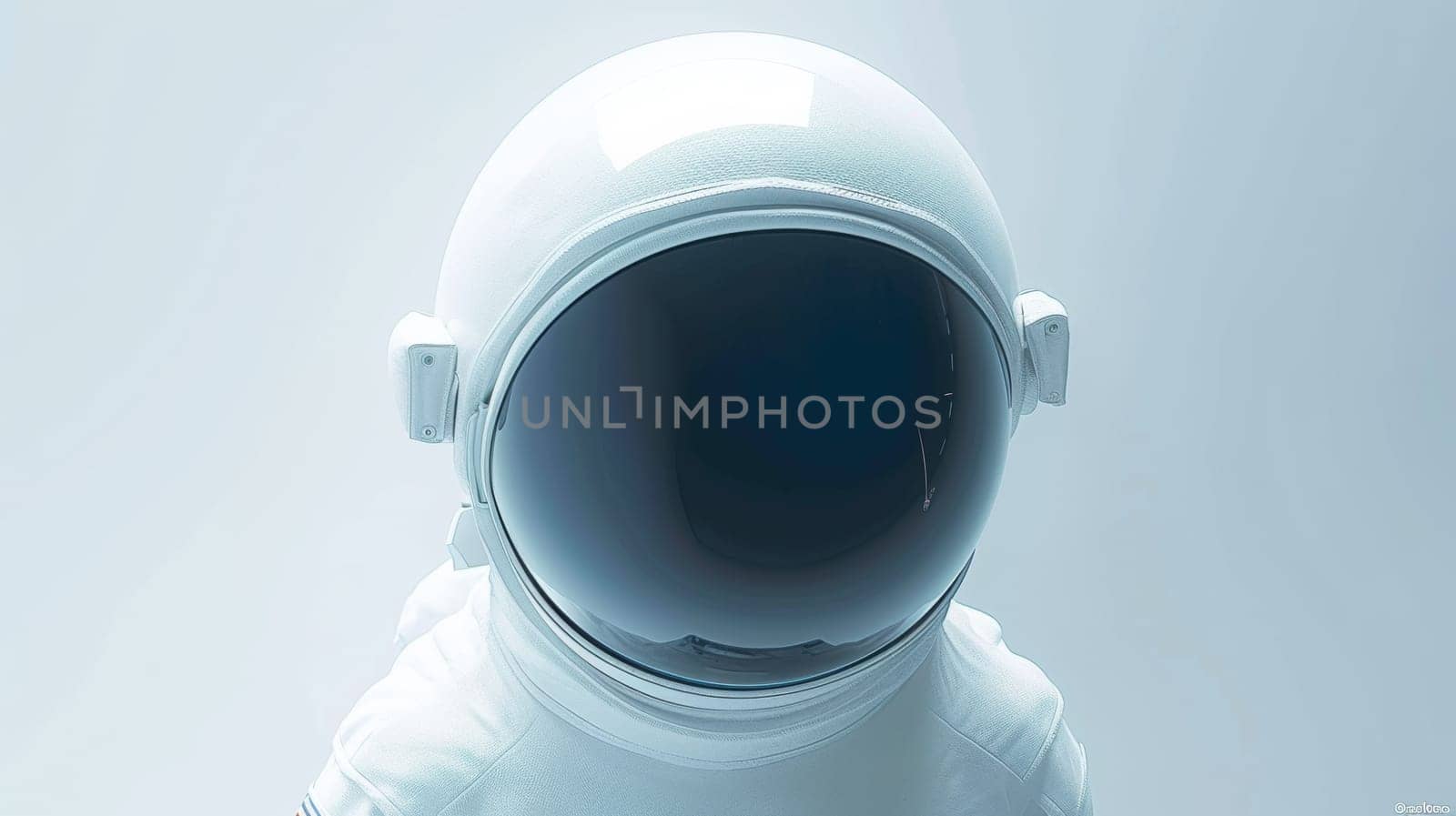A close up of a white astronaut suit with the helmet on