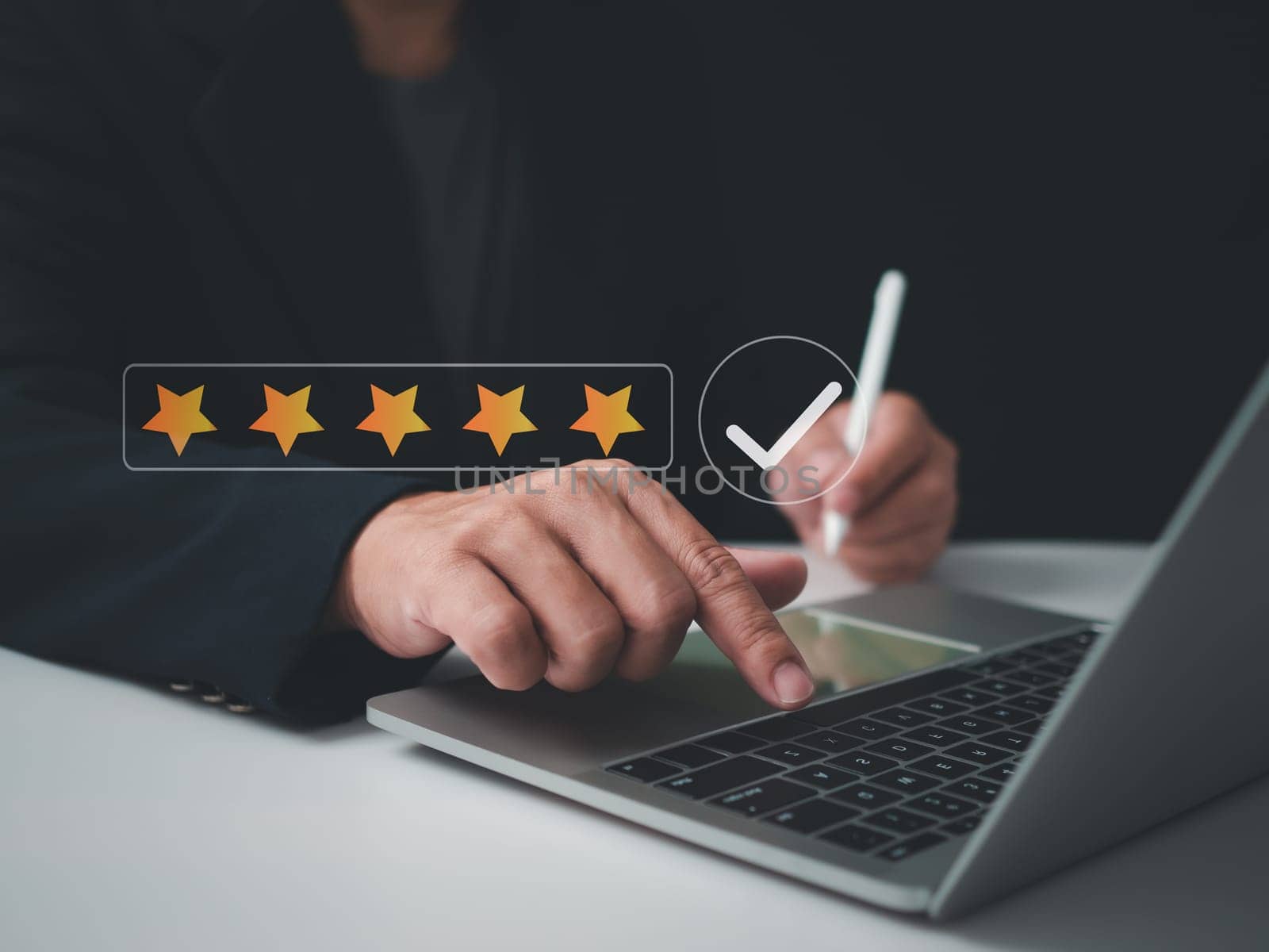 Business people are evaluating and surveying customer satisfaction. Customer satisfaction survey concept, service experience assessment, customer assessment product service quality, satisfaction feedback review, best quality.