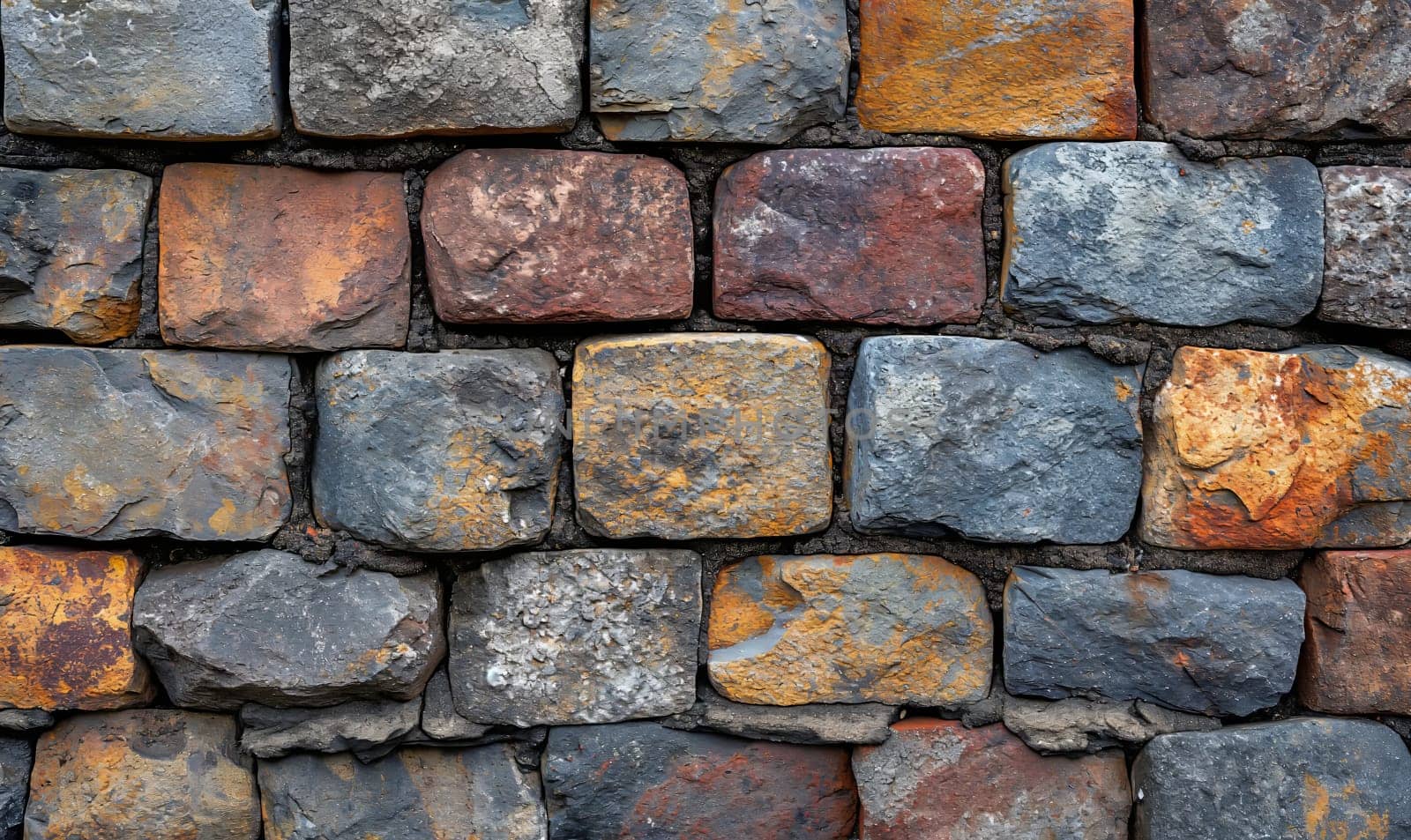 Creative background of an old wall made of colored bricks. by Fischeron