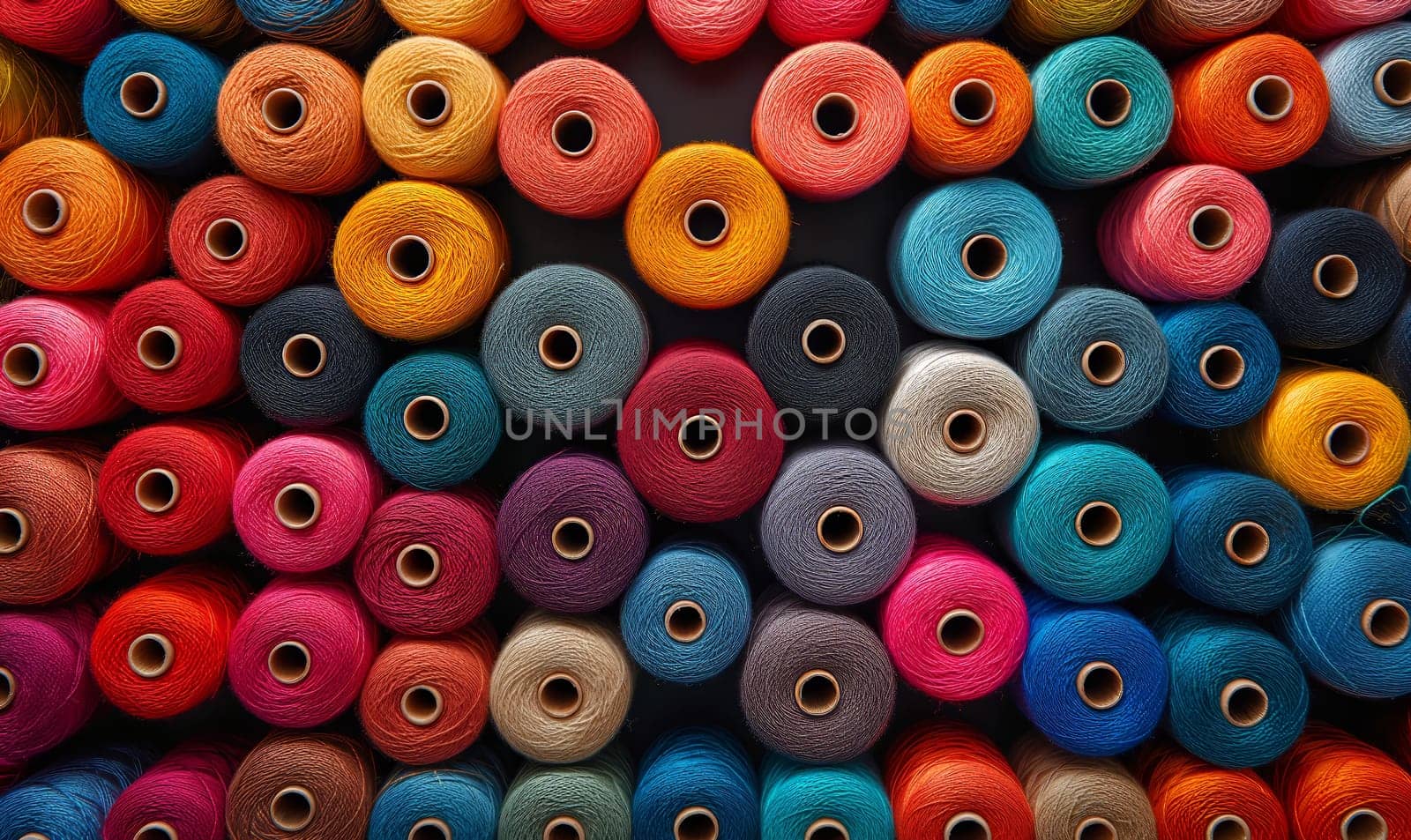 Creative background from spools of multi-colored threads. by Fischeron