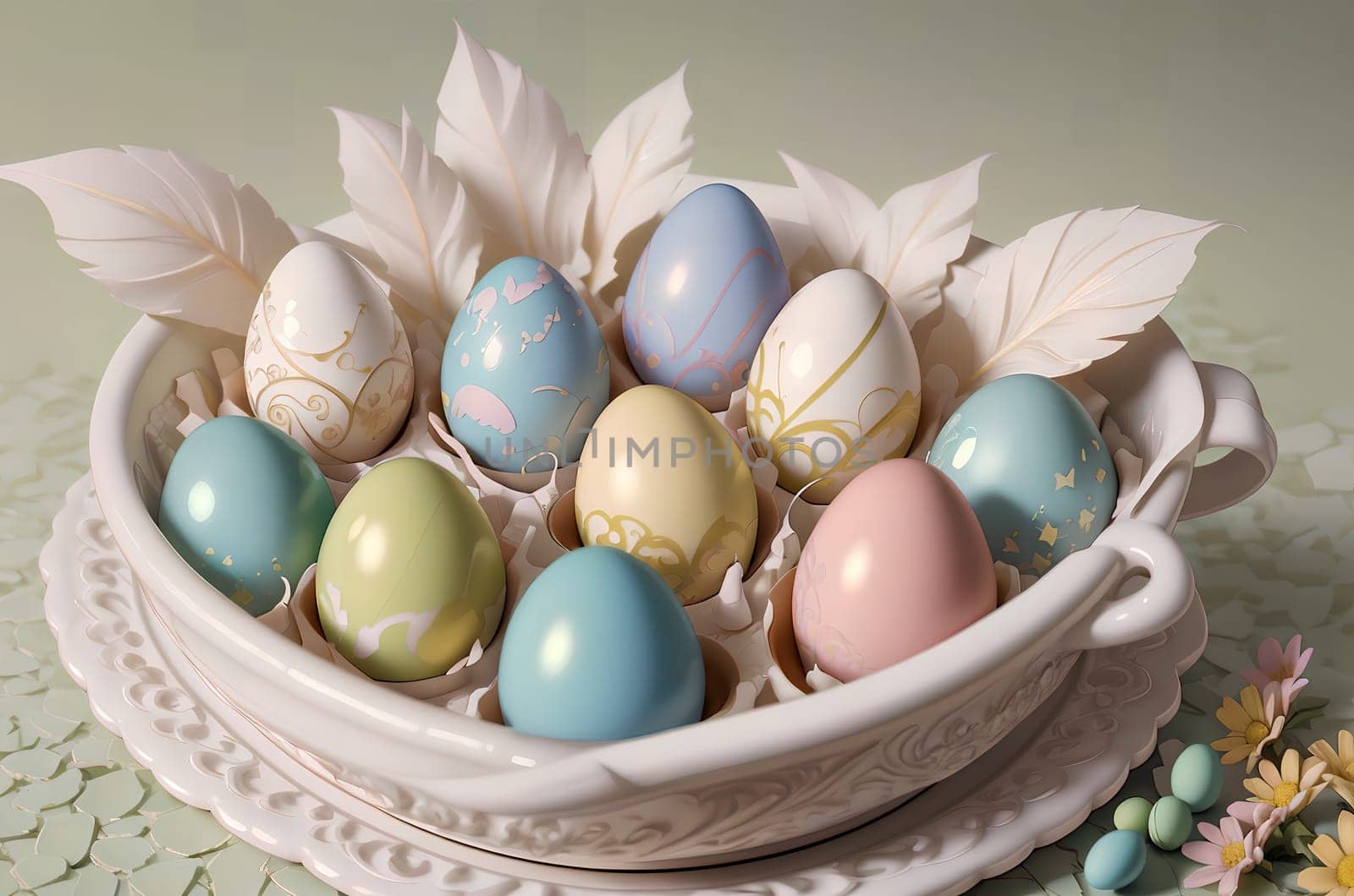 Easter card with painted colored eggs. AI generated image.