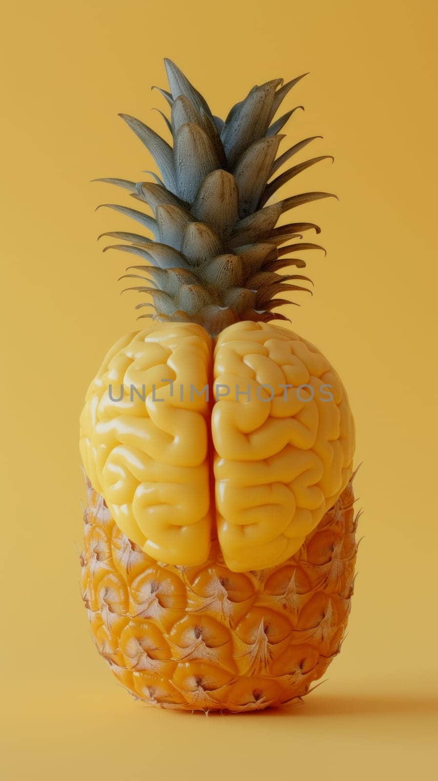 A pineapple with a brain inside of it on top