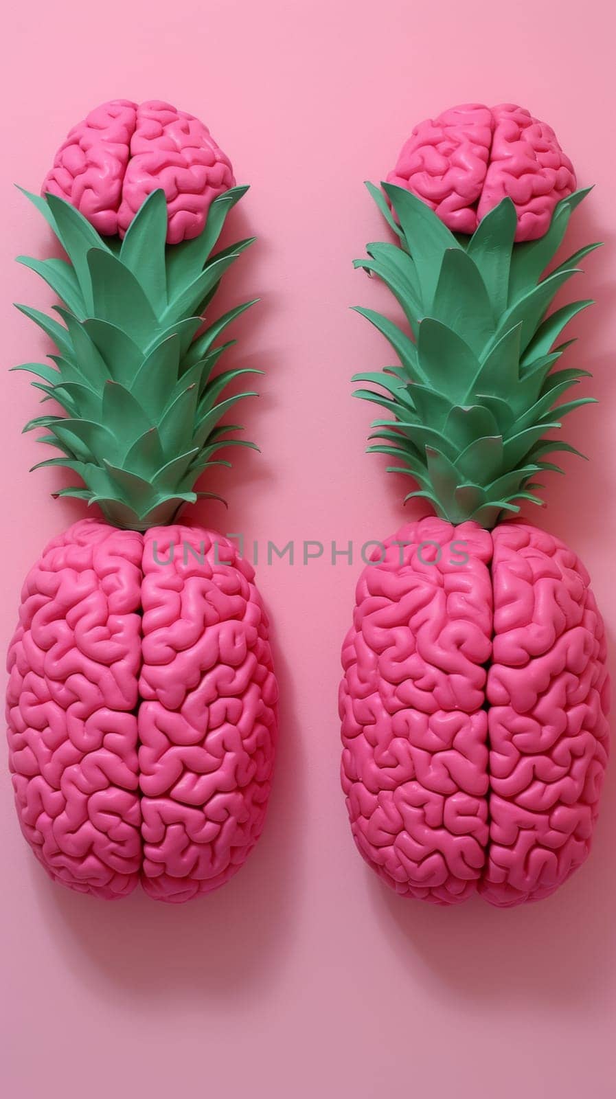 Two pink pineapples with brain shapes on them are shown