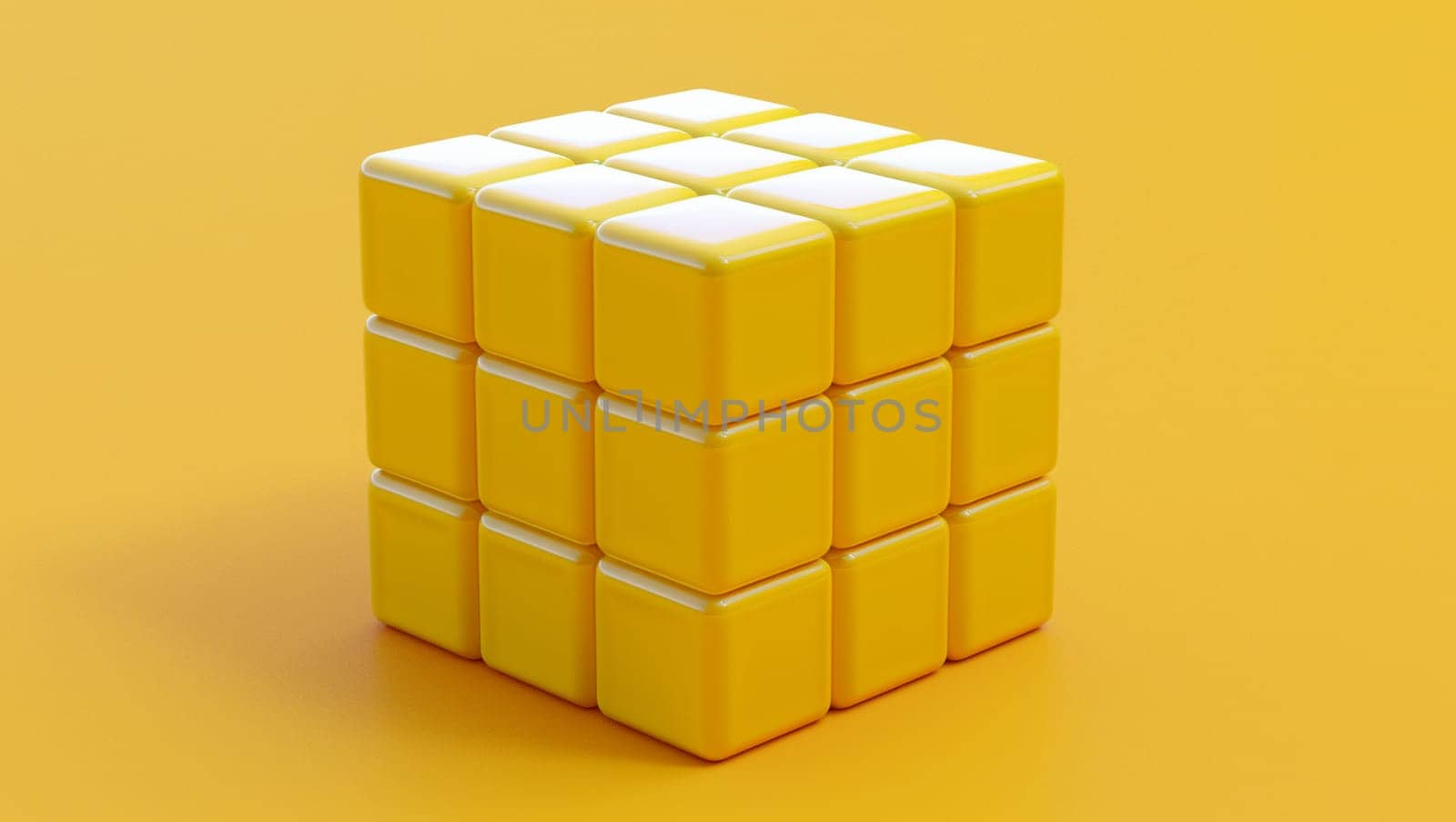 3D yellow Rubik's Cube on yellow background. Set of cubes illustration. High quality 3d illustration