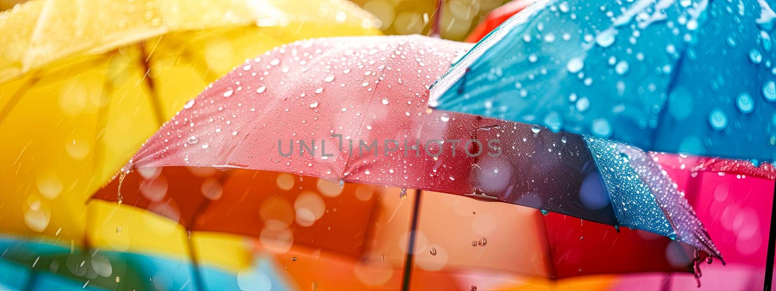 Rainbow Umbrellas with Raindrops by Edophoto