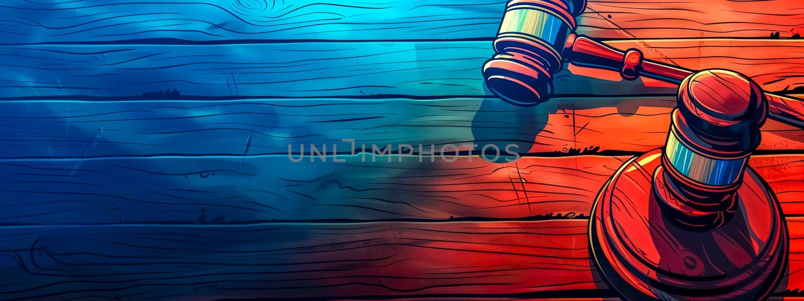 Colorful Gavel on Wooden Background, copy space