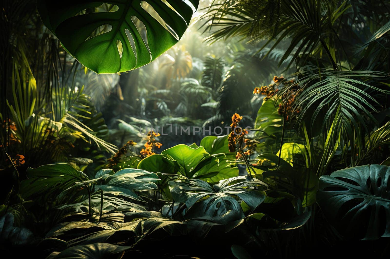 Large monstera leaves in the tropical forest.
