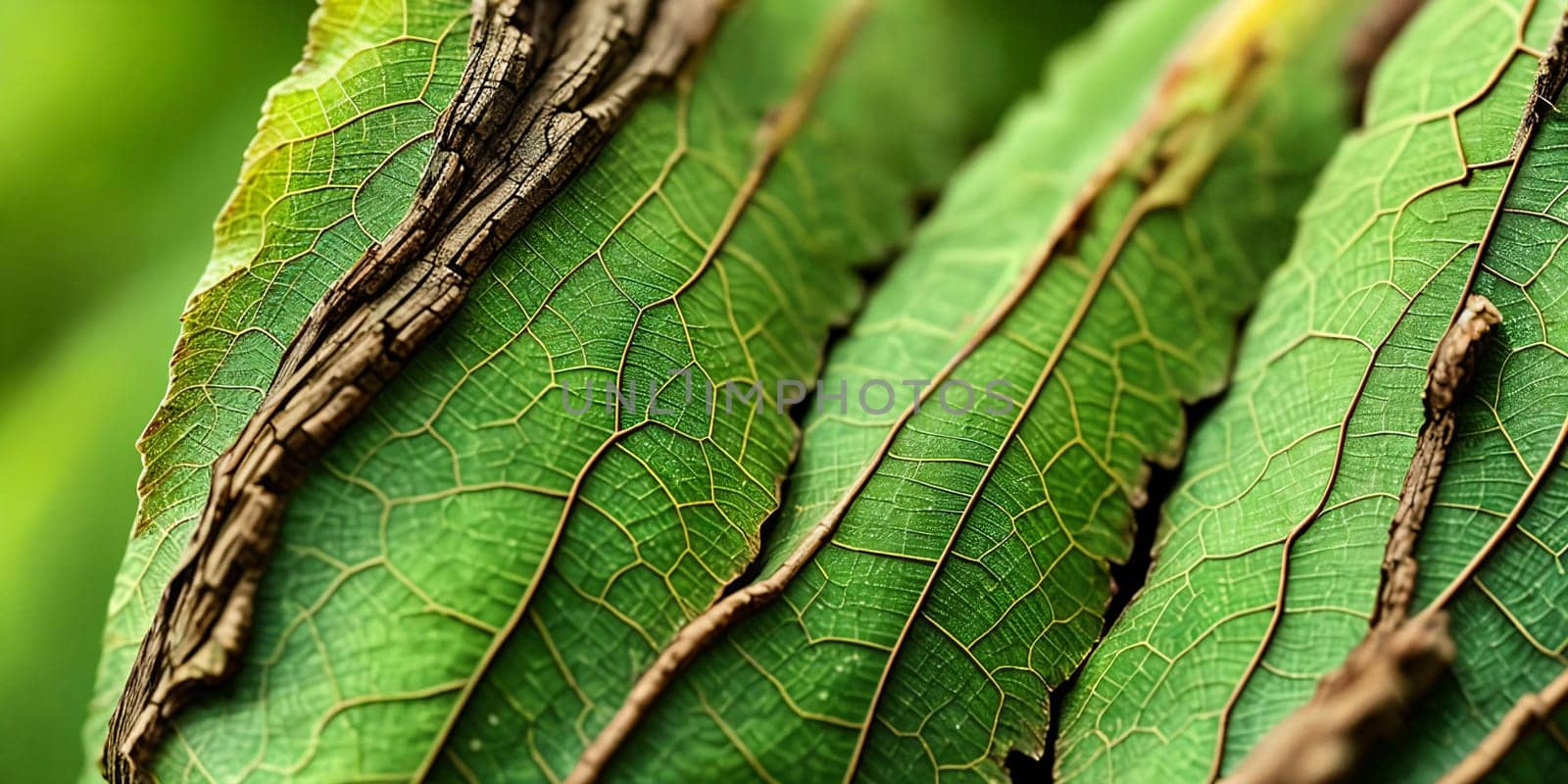 Intricate patterns and textures of leaves close-up. Generative AI