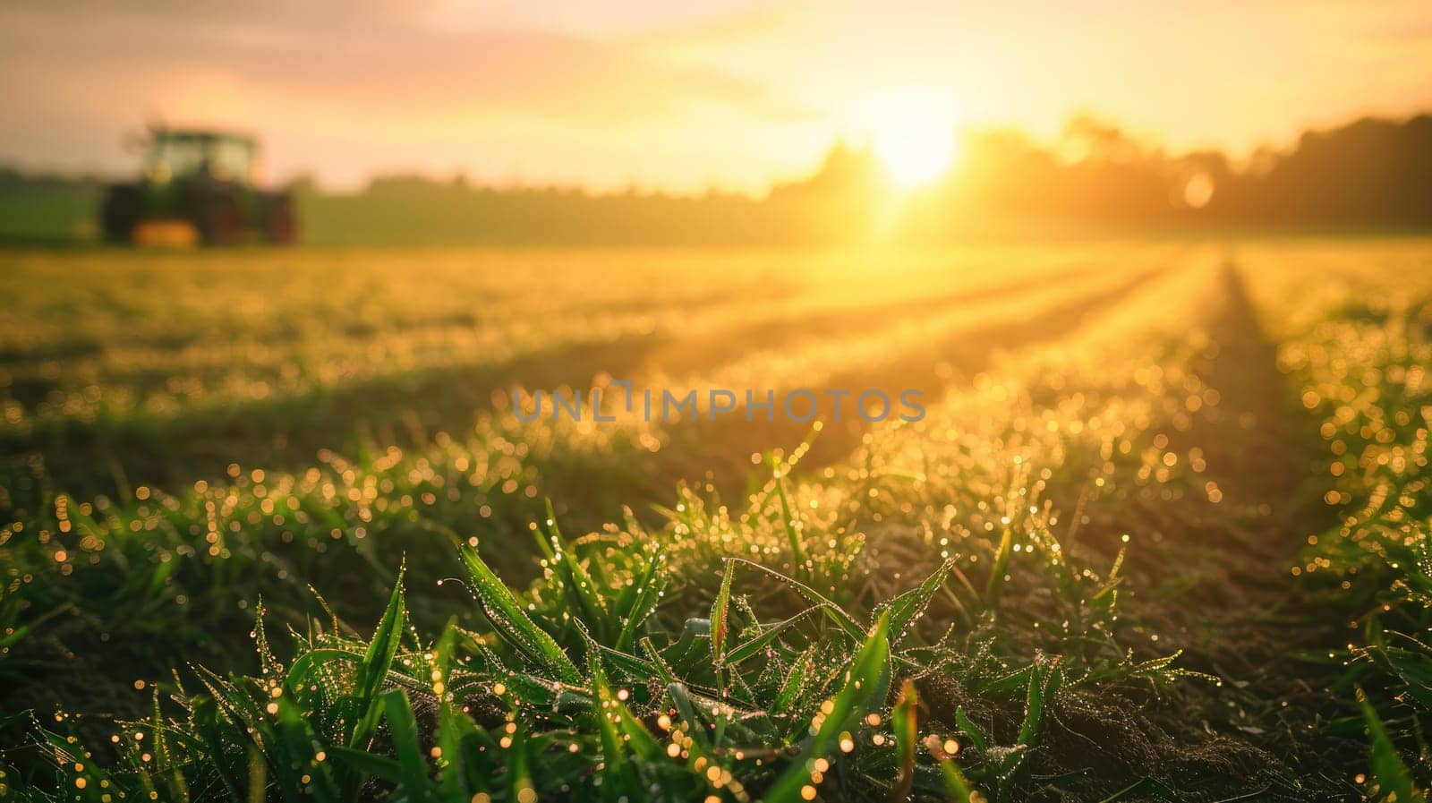 An early morning farmer's field, dew on crops, sunrise. Resplendent. by biancoblue