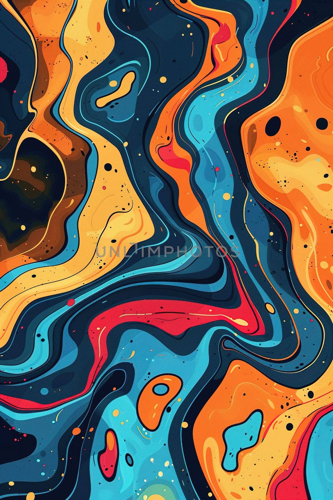 Vibrant abstract psychedelic background with swirling patterns in bold colors, ideal for creative projects, posters, or Y2K inspired designs. Optical illusion. Vertical format. Generative AI. by creativebird