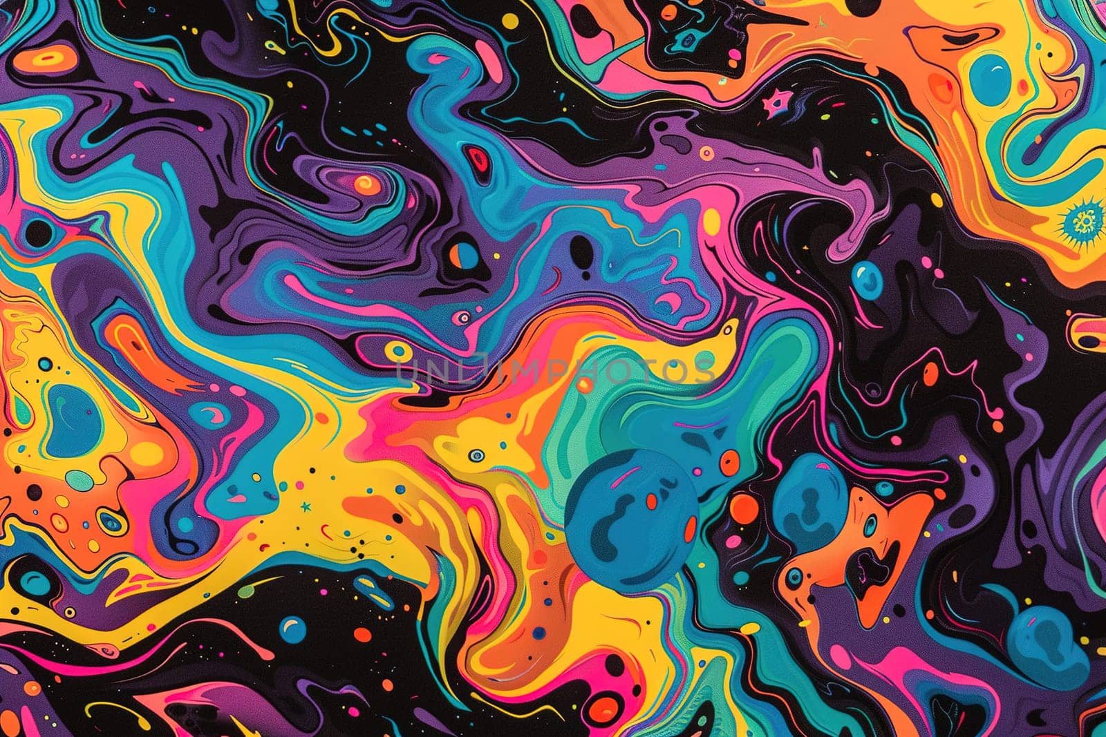 Vibrant abstract psychedelic background with swirling patterns in bold colors, ideal for creative projects, posters, or Y2K inspired designs. Optical illusion. Generative AI