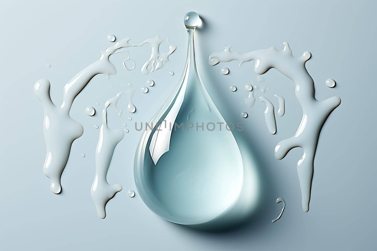 One big drop isolated on blue background.