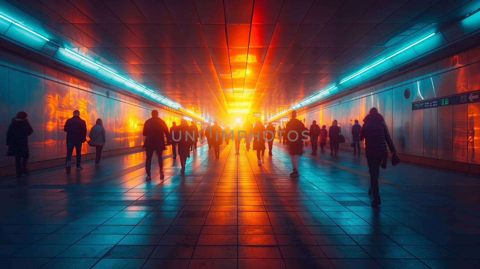 a group of people are walking through a tunnel at night by richwolf