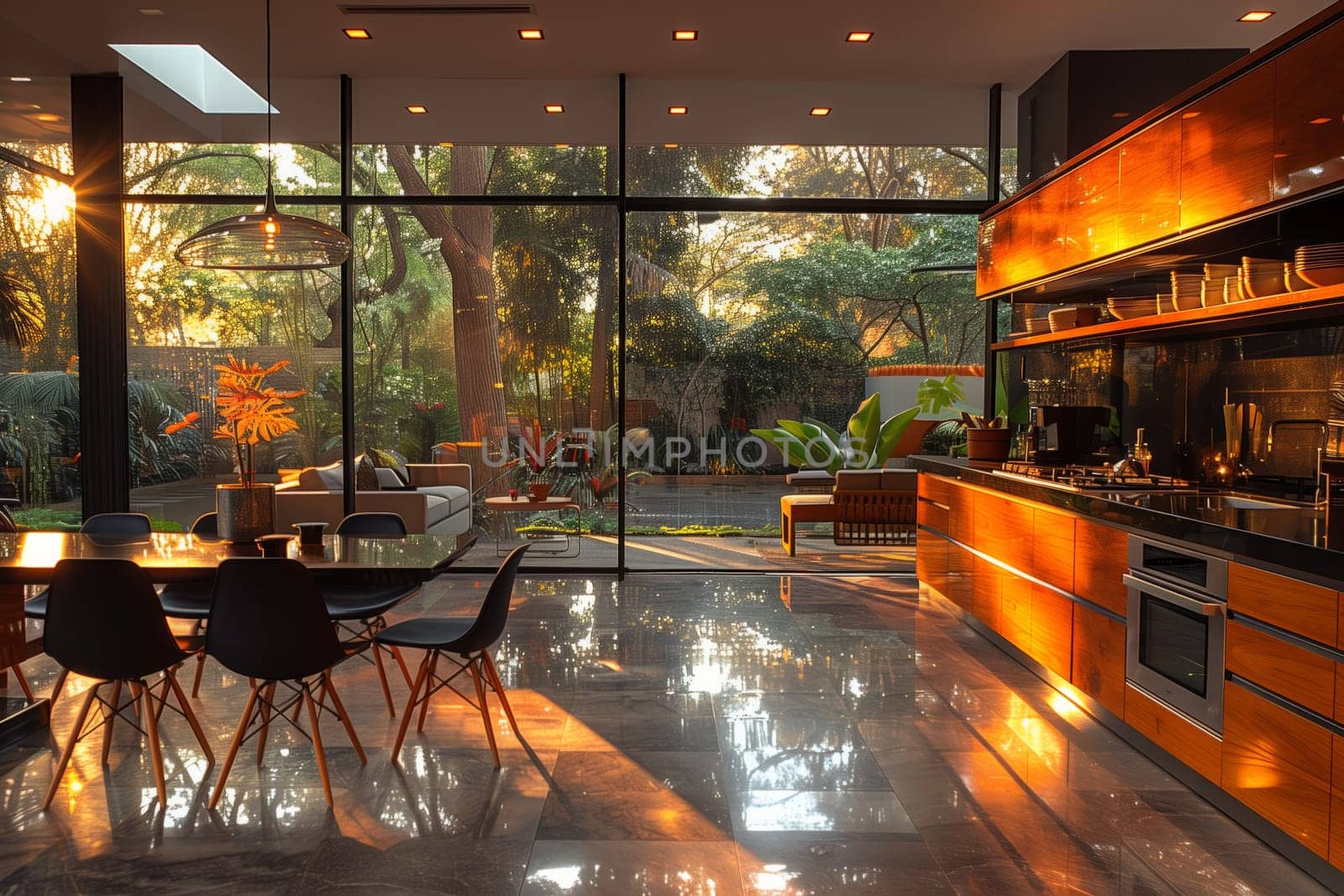 a kitchen and dining room in a house with a lot of windows by richwolf