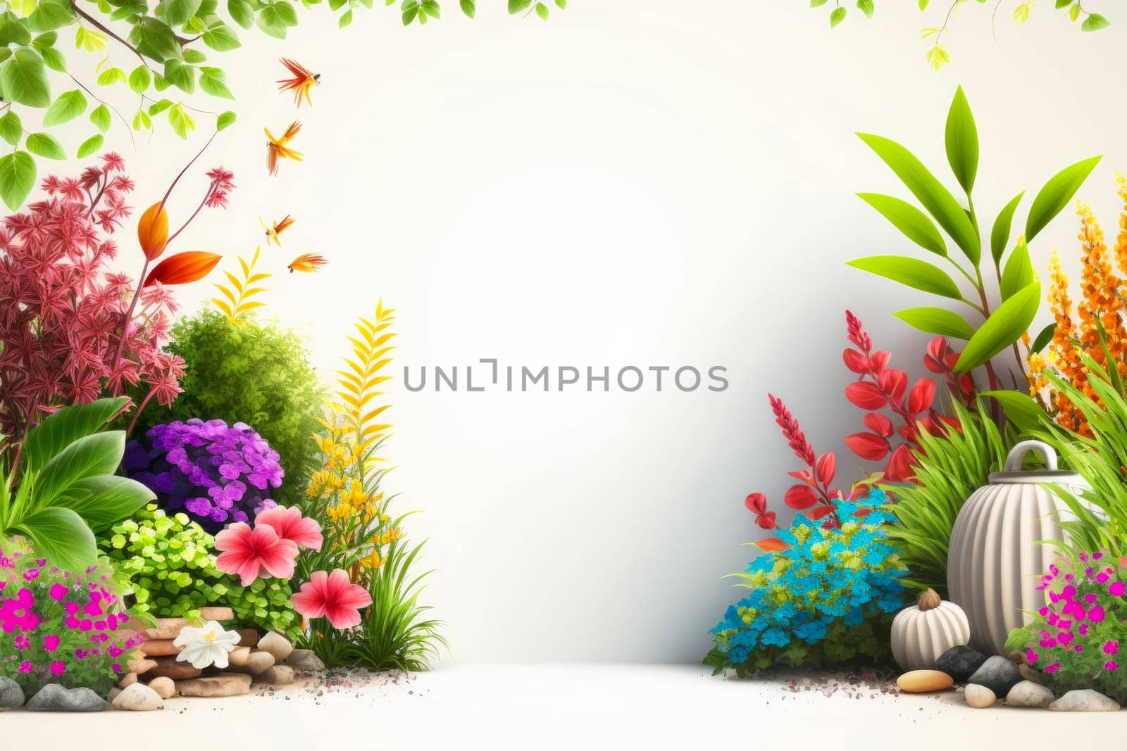 white background with many different flowers,generative ai.