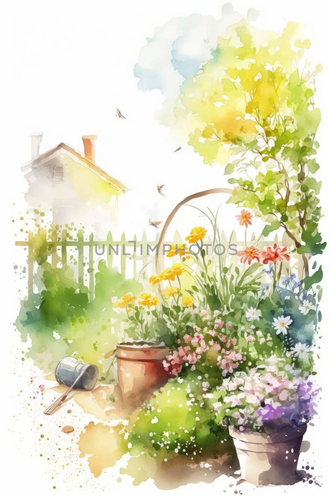 spring garden background illustration, generated ai,