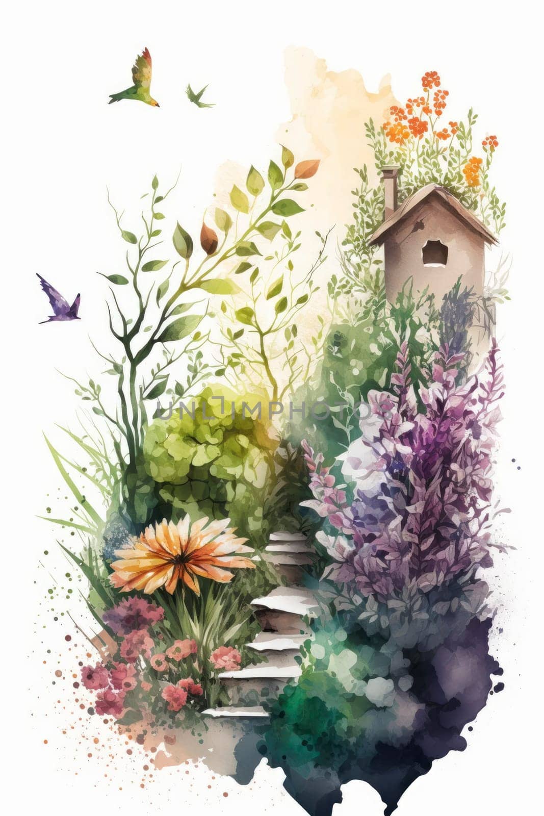 spring garden background illustration, generated ai,