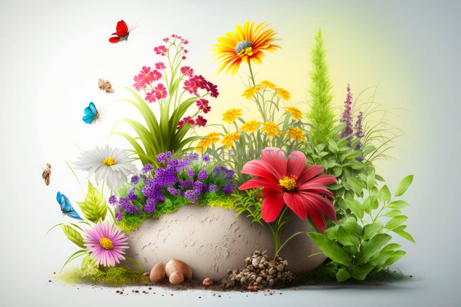 drawing of flowers and butterflies on a white background
