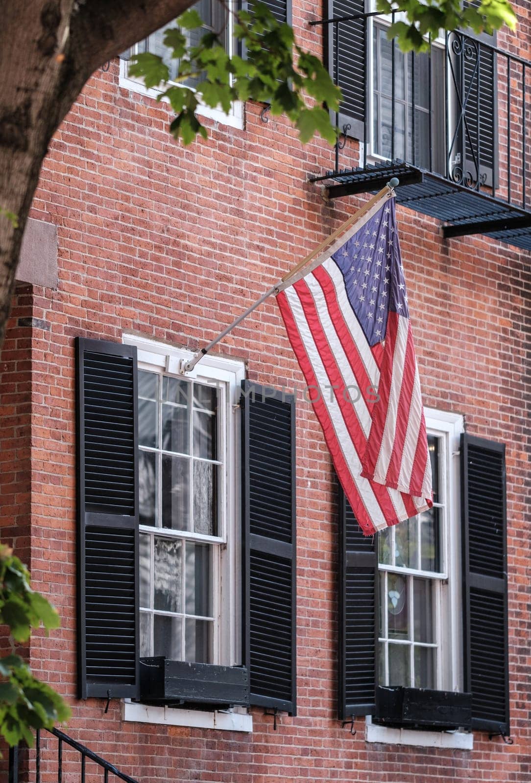 Boston Beacon HIll Townhouse WIth USA Flag by mrdoomits