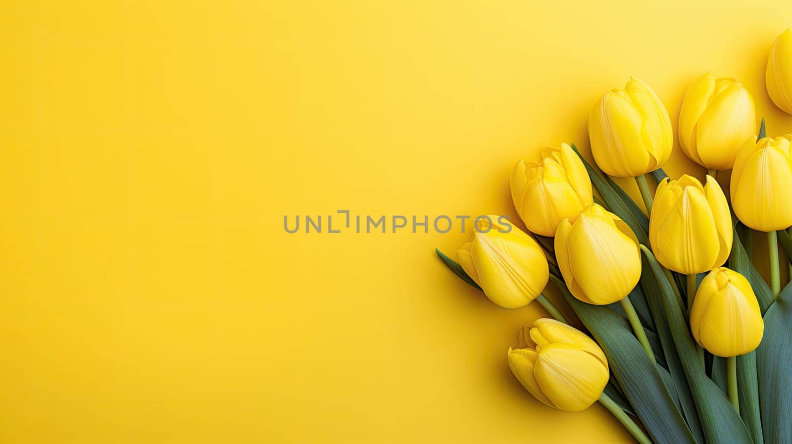 Yellow tulips isolated on an yellow background, easter celebration concept