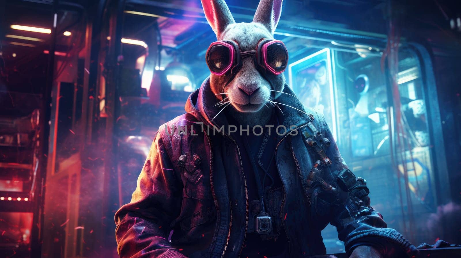 Easter holiday bunny or rabbit in the cyberpunk style, easter celebration concept