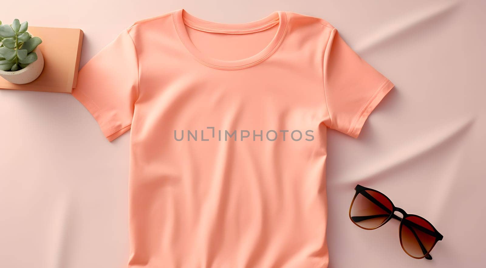 peach fuzz color summer vacation clothes flat lay, generative ai. High quality photo