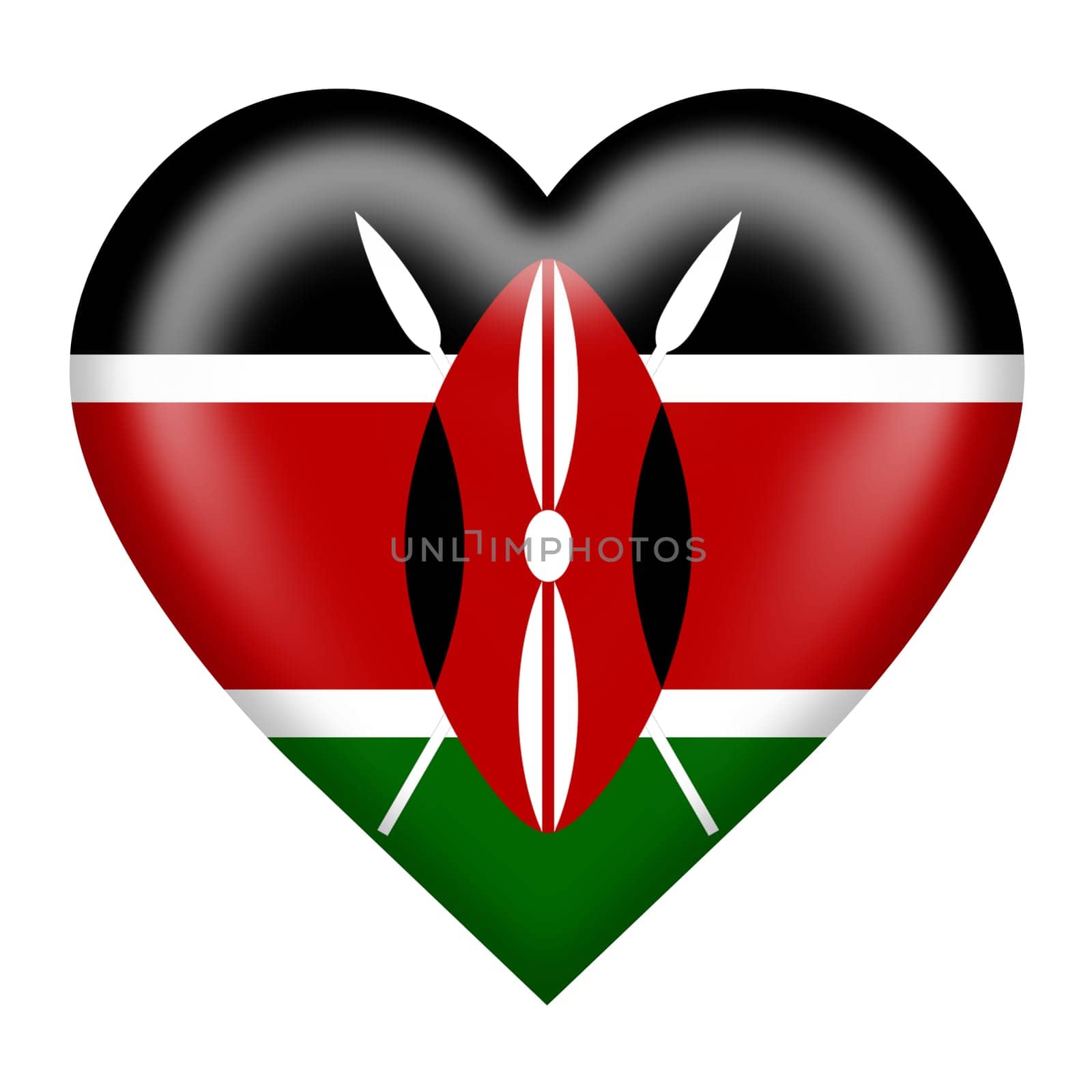 A Kenya flag heart button isolated on white with clipping path