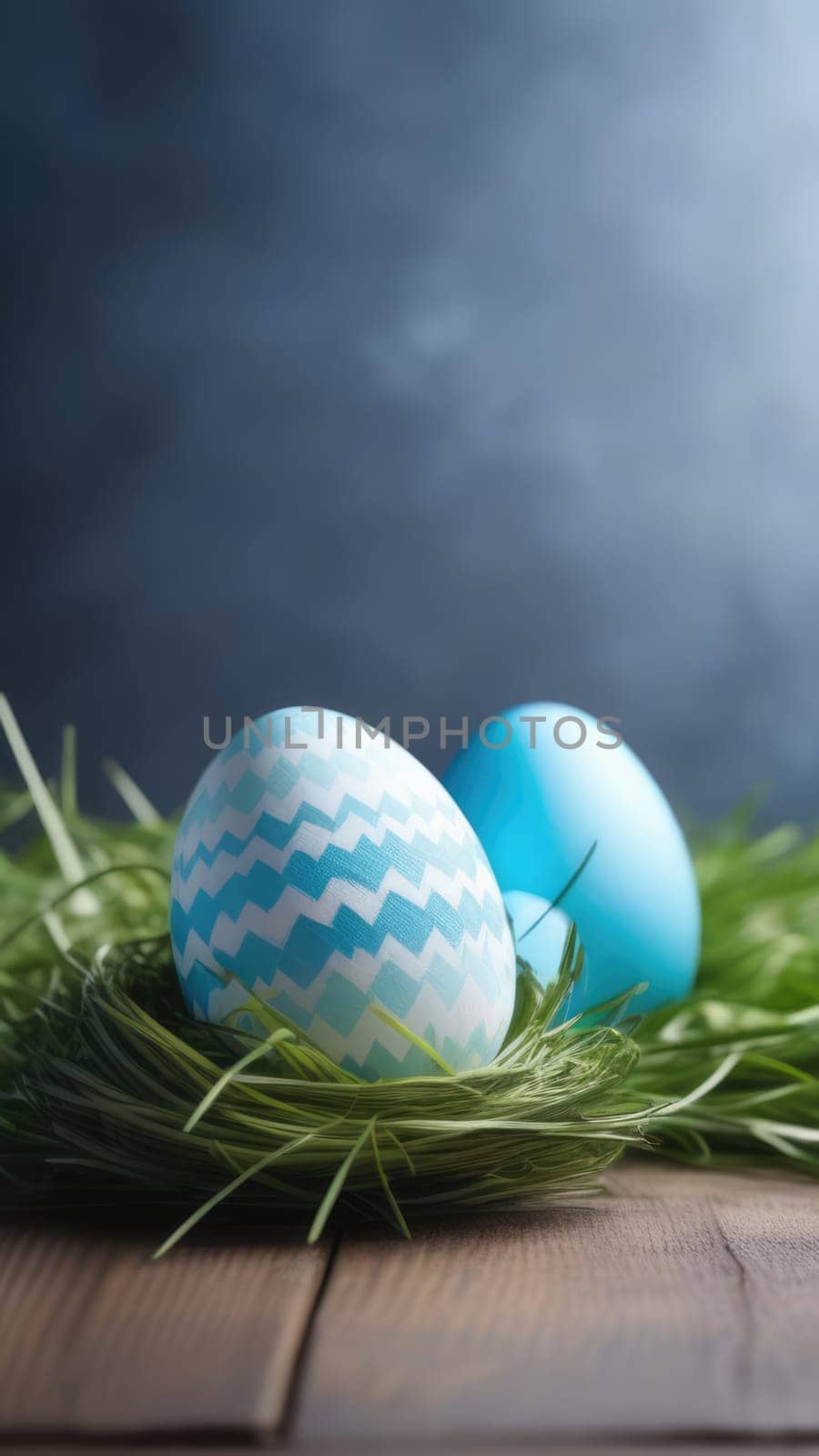 Holiday celebration banner with cute Easter decorated eggs in basket on wooden table. Colorful eggs. Happy Easter greeting card, banner, invitation, festive background, posters wallpaper. Copy space