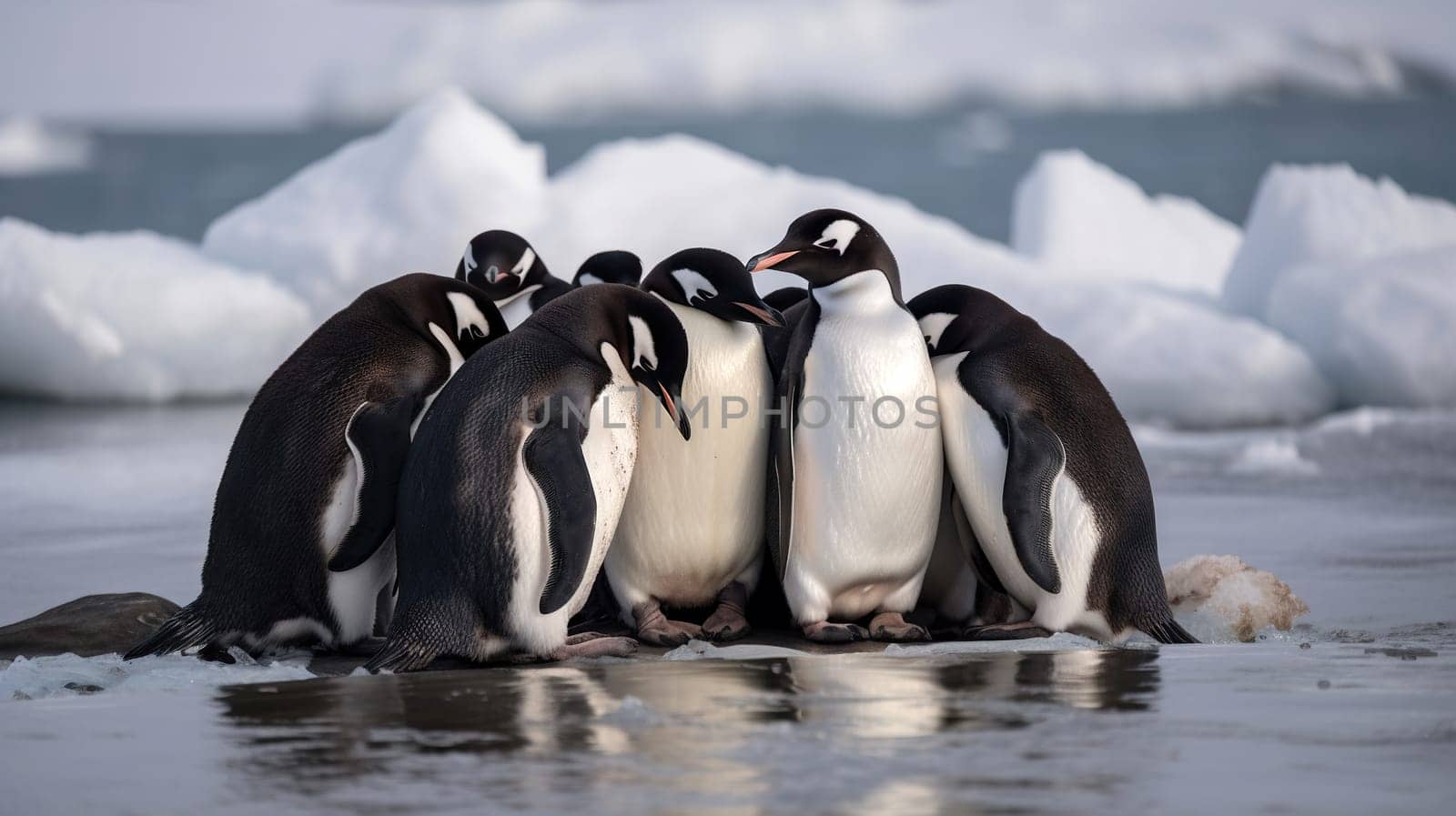 Gentoo Penguins Huddle in Antarctic Waters by chrisroll