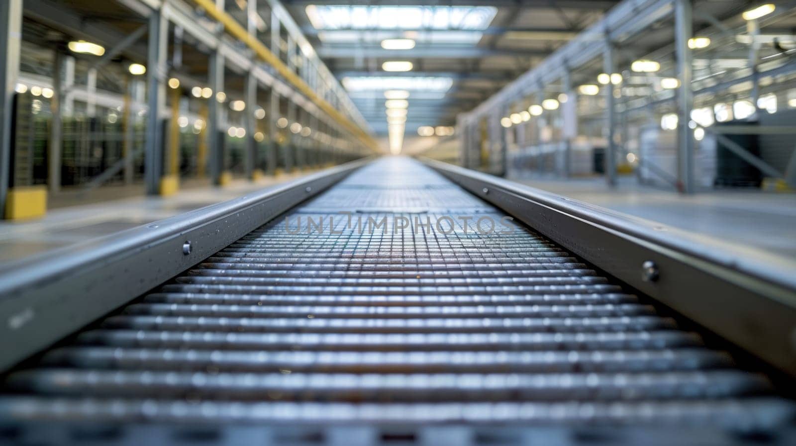 Empty Conveyor belt in distribution center. Generative AI.