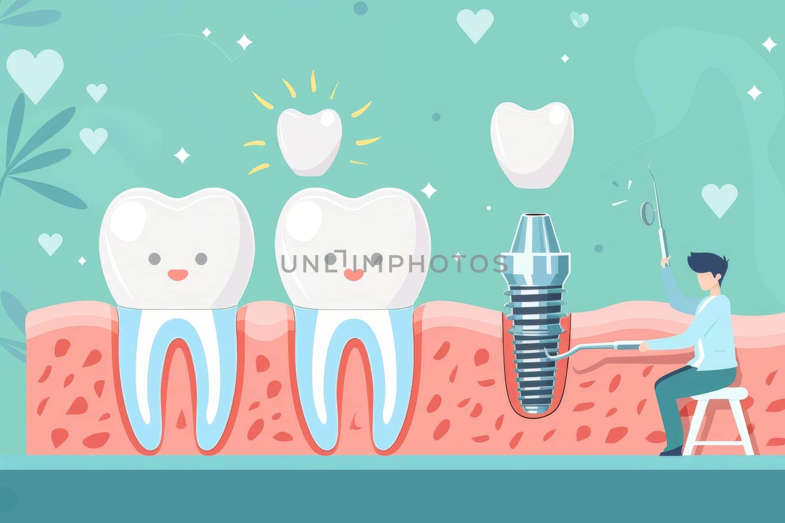Dental Implant Procedure Implant Supported Teeth, illustrator . Generative AI by matamnad