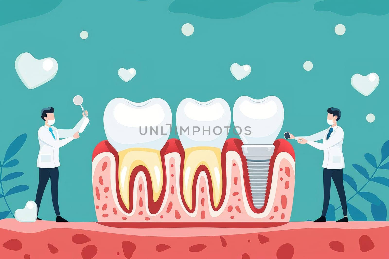 Dental Implant Procedure Implant Supported Teeth, illustrator . Generative AI.