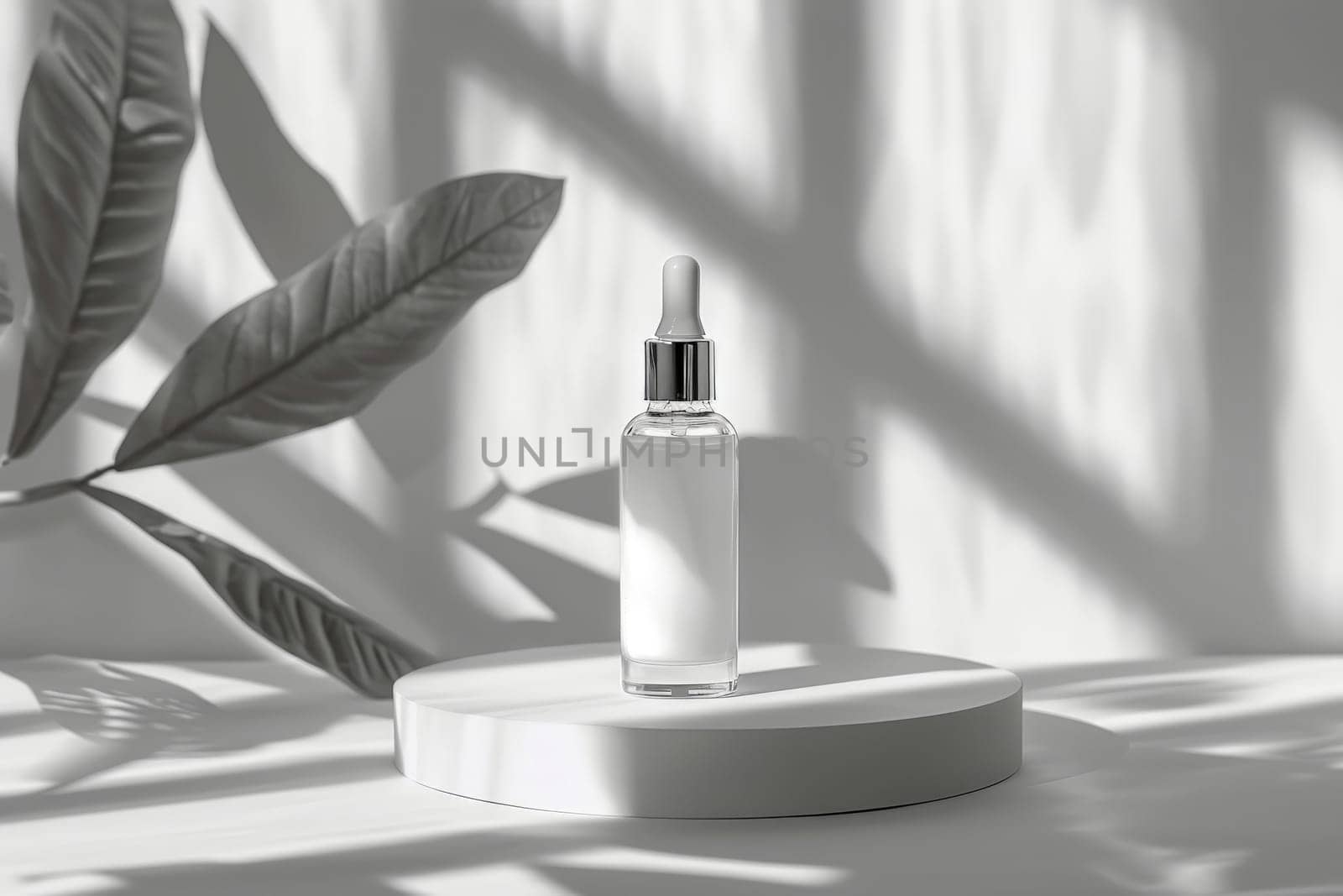 Stylish Cosmetic serum mockup, Glass bottle with pipette dispenser, clear liquid, water splashes. Generative AI by matamnad