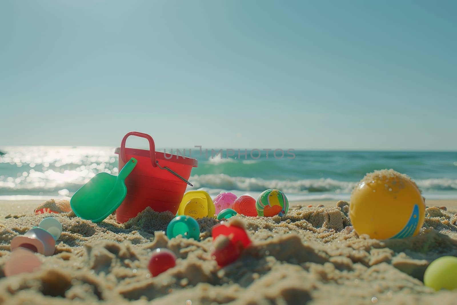 Children's beach toys on a summer, summer vacation.