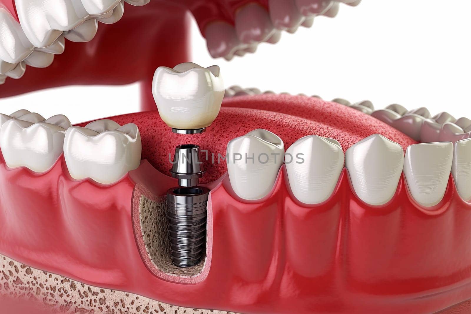 Dental Implant Procedure Implant Supported Teeth. Generative AI.