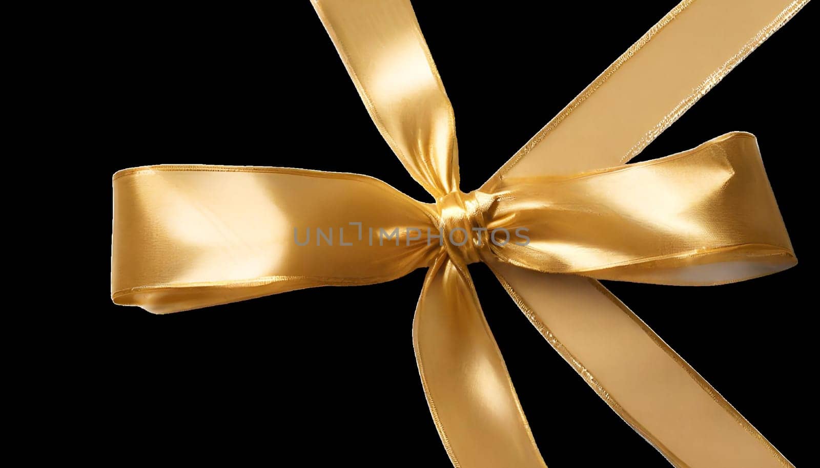 Happy Valentine's Day Gold color ribbon and bow with gold isolated against a transparent background