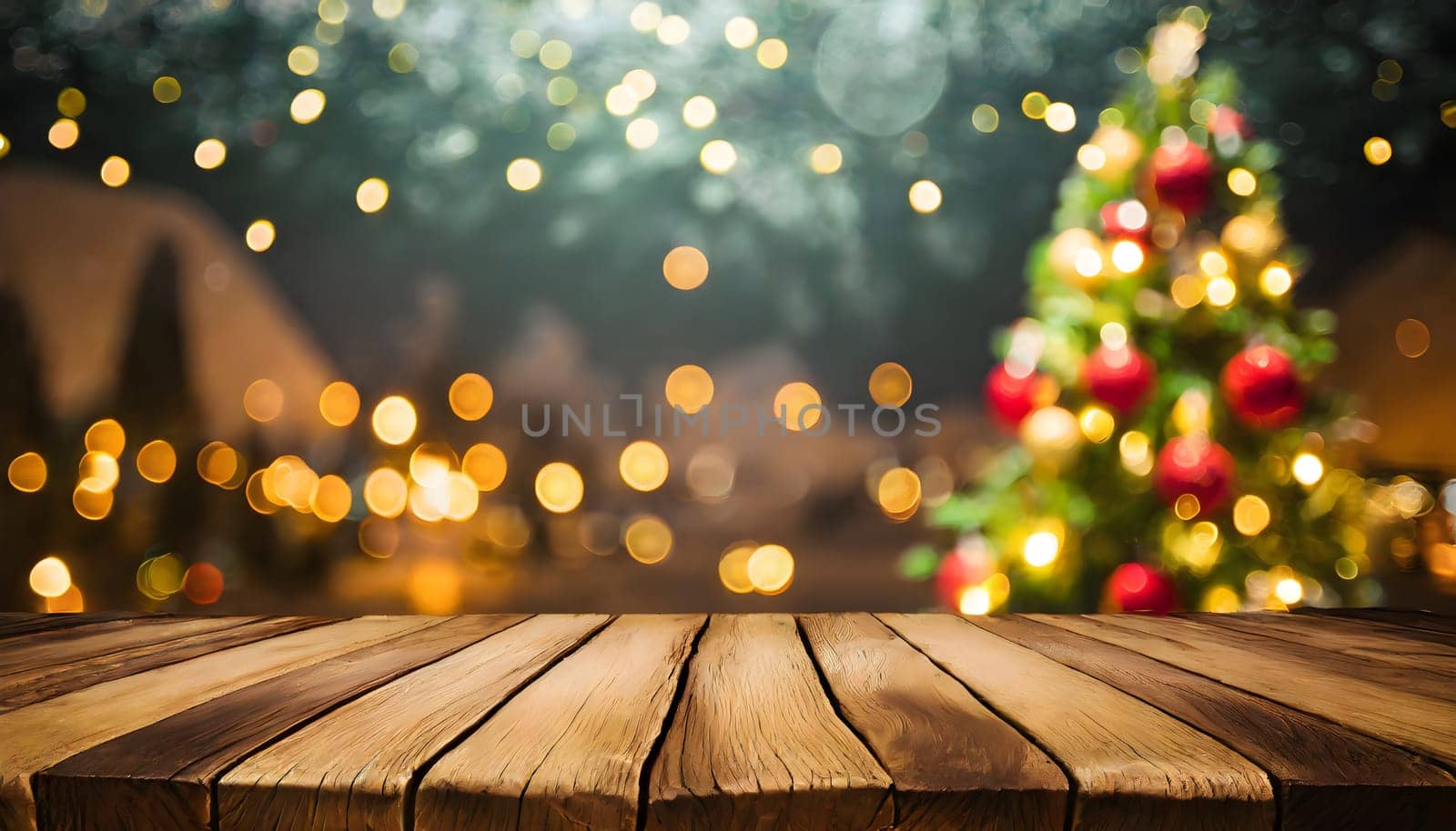 Christmas decoration in background with a empty wooden background. c