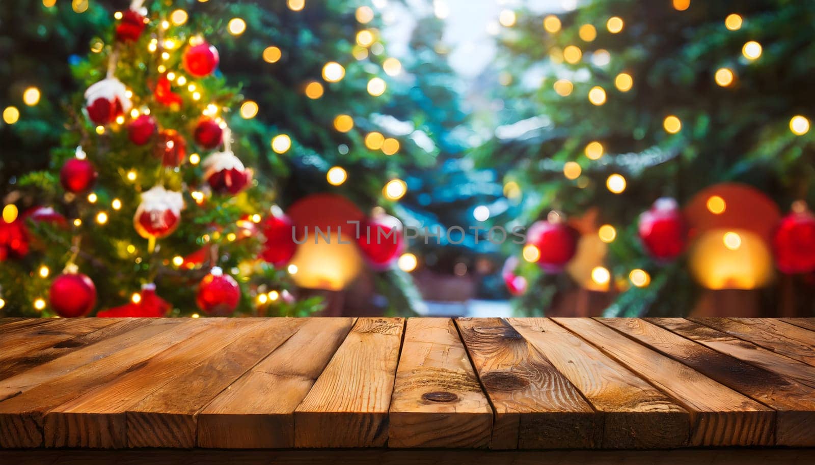 Christmas decoration in background with a empty wooden background. by Designlab