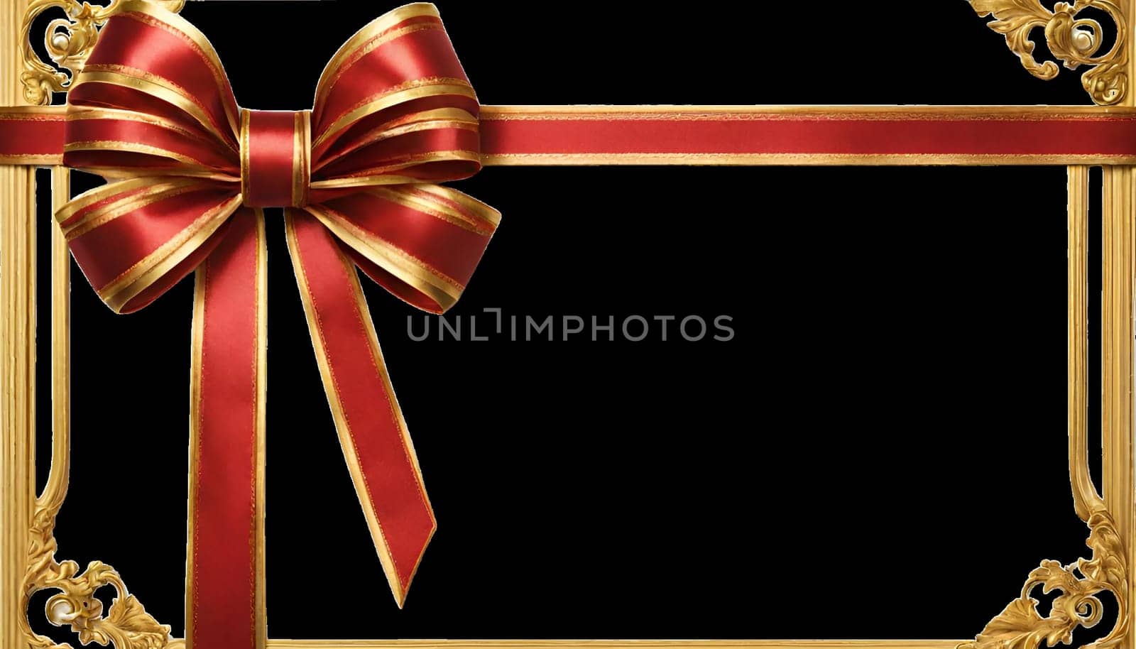 Happy Valentine's Day red ribbon and bow with gold isolated against a transparent background