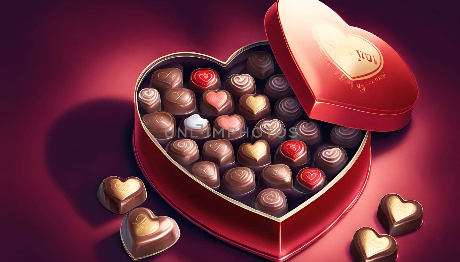 valentine's Day. A heart-shaped box of chocolates wrapped in red foil.Happy Valentine's Day by Designlab