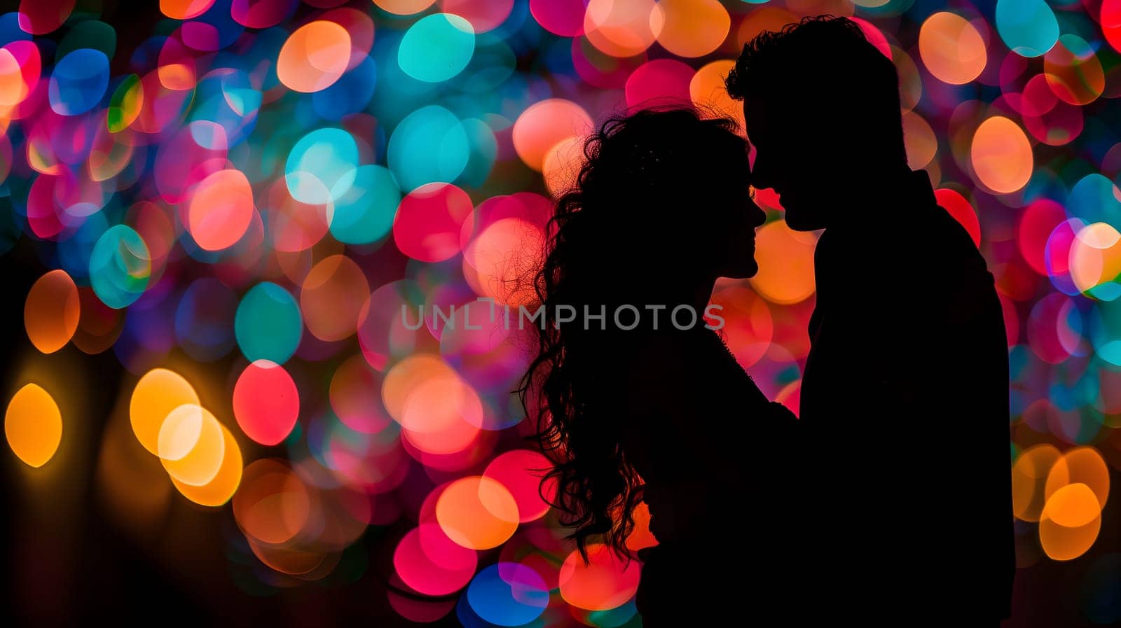 silhouette of a couple with a colorful bokeh background by z1b