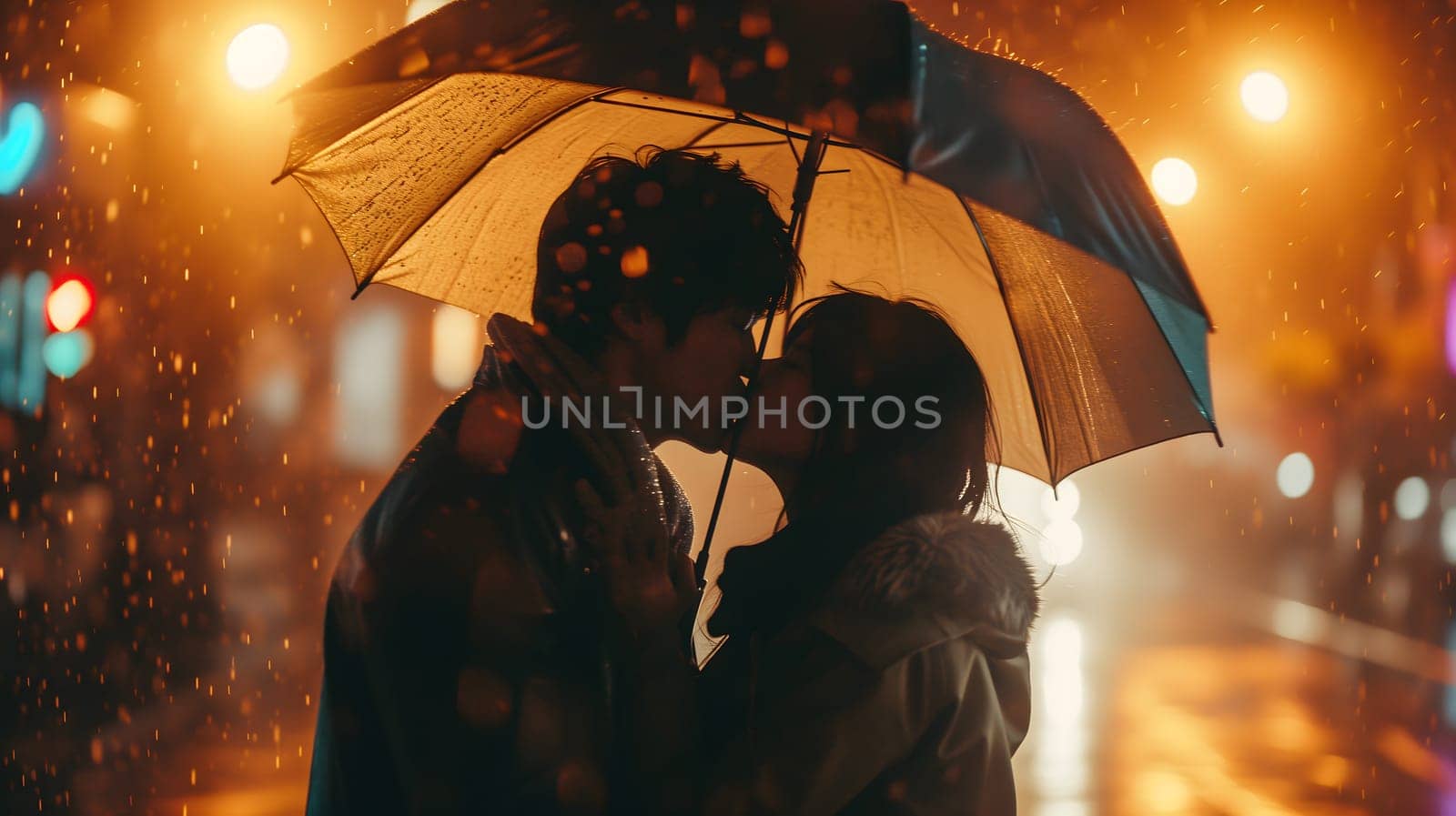 Couple kissing in the rain with back cinematic light by z1b